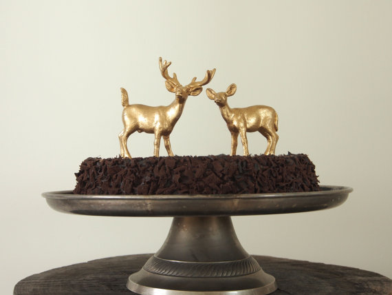 Mariage - Gold Wedding Cake Topper, Golden Deer Bride and Groom, Woodland, Rustic Wedding