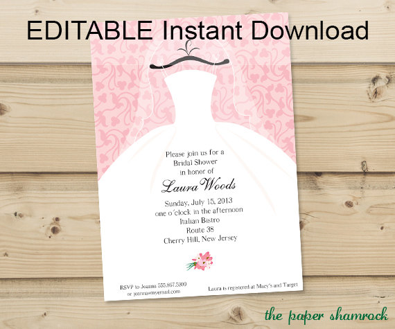 Wedding - EDITABLE Instant Download - Bridal Shower Invitation, Wedding Shower Invitations - Dress on Hanger