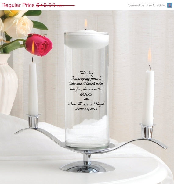 Hochzeit - On Sale Glass Wedding Candle Vase - Personalized Unity Candle - Floating Candle_377