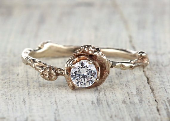 Wedding - Madrid Engagement Ring - 14kt Gold and White Sapphire, Moissanite or Diamond Customizable Twig Engagement Wedding Ring
