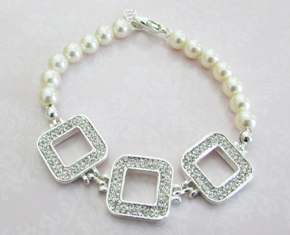 Wedding - Bridal Jewelry - Bride Bracelet - Bridesmaid Bracelet - Rhinestone and Pearl Bracelet- Wedding Jewelry -Wedding Accessories