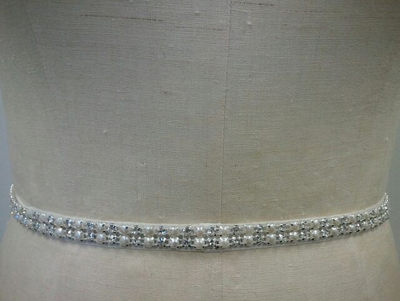 زفاف - Wedding Belt, Bridal Belt, Bridesmaids Belt, Party Belt, Dazzeling Pearl & Crystal Rhinestone Belt - Style B1018