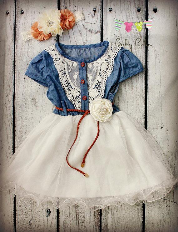 Hochzeit - Vintage Dress -  Girls Denim Dress