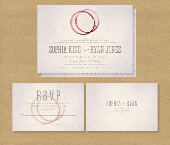 Hochzeit - WINERY Wedding Invitation // Printable Invitation and RSVP card // Wine Stain Wedding Invite