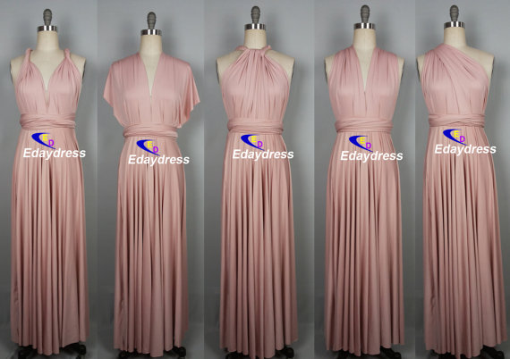 Hochzeit - Maxi Full Length Bridesmaid Infinity Convertible Wrap Dress Nude Pink Multiway Long Dresses Party Evening Any Occasion Dresses