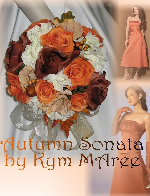 زفاف - Autumn Sonata Orange Silk Wedding Bouquet Set