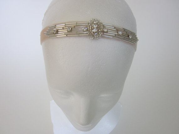 Hochzeit - Silver Gatsby Rhinestone Headband Flapper Style Great Gatsby Art Deco 1920s Rhinestone Headpiece