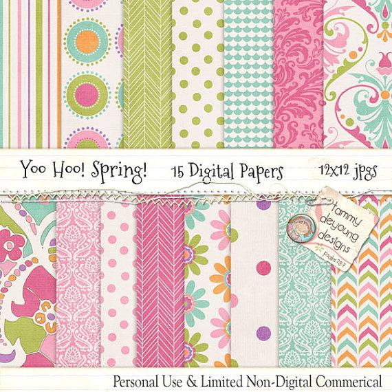 Wedding - Spring Digital Papers Paisley Baby Shower Groovy Girl Pink Green Turquoise Blue Patterns for invitations, birthday, weddings, greeting cards