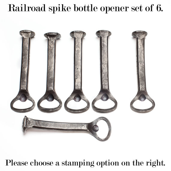Свадьба - 6 Groomsmen Gifts - Personalized Railroad Spike Bottle Openers - item B16 - Groom Gift. Usher Gift. Father of the Bride. Best man. Favor.