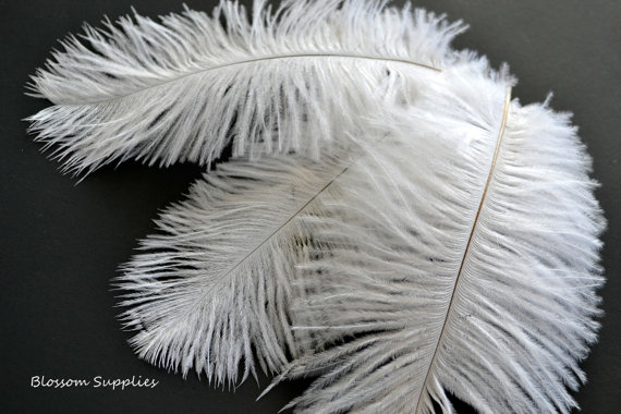 Свадьба - Set of 3 White 8 - 9 Inches Ostrich Feathers - Plumes - Wedding Party Decorations - Headband Feathers - Bouquet Feather