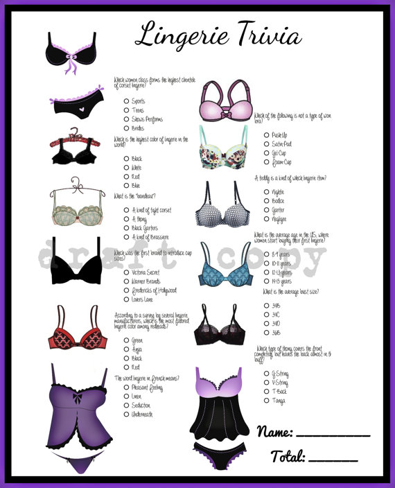 Wedding - Bachelorette Party Game- Lingerie Trivia-Instant Download