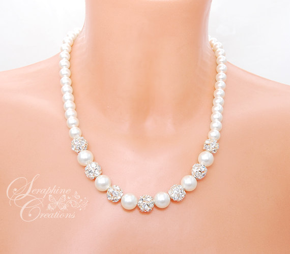 زفاف - Pearl Bridal Necklace Wedding Jewelry Swarovski Pearl Cubic Zirconia Rhinestone Vintage Style Art Deco White Ivory/Cream