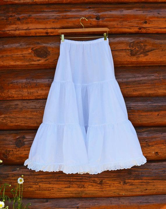 Wedding - Long Petticoat Slip Skirt Extender Maxi White Cotton Batiste Bridal Wedding Prairie Ren Faire Victorian Boho Mori Cottage Eyelet Lace Option