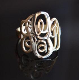 زفاف - Sterling Silver, Monogram Ring, Personalized Ring,  Monogram, Engraved Ring, Bridesmaids Ring, Valentines Day, DHL Express Shipment