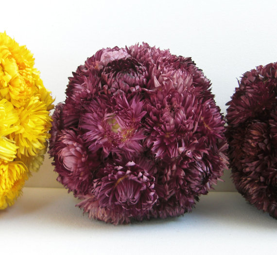 زفاف - Eco-Friendly Purple Wedding Pomander - purple dried flowers, green wedding, flower ball, flower girl, bouquet, aisle decor