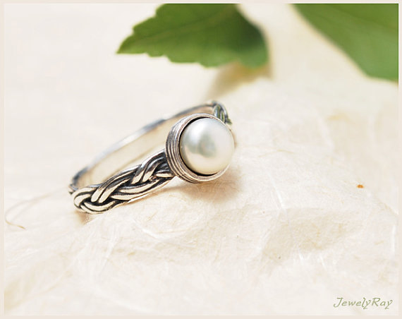 Wedding - pearl wedding ring , pearl engagement ring , pearl wedding jewelry