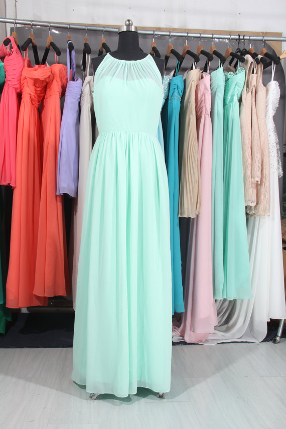 Свадьба - Mint Long Bridismaid Dress, Cheap Bridesmaid Dress, A-line Chiffon Bridesmaid Dress