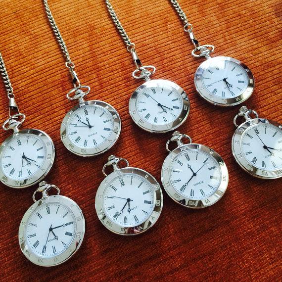 Wedding - Set of 8 Personalized Open Face Silver pocket watch Groomsmen gifts VSQ004