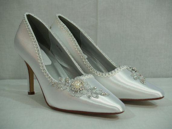 Mariage - Wedding Shoes White Silver high heels