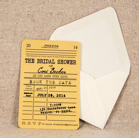 زفاف - Library Card Bridal Shower Invitation - Vintage Literary Theme