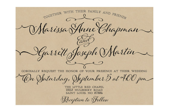 Mariage - Trendy Type Wedding Invitations, Kraft paper background. Kraft wedding invitations. Fun lettering wedding invitations