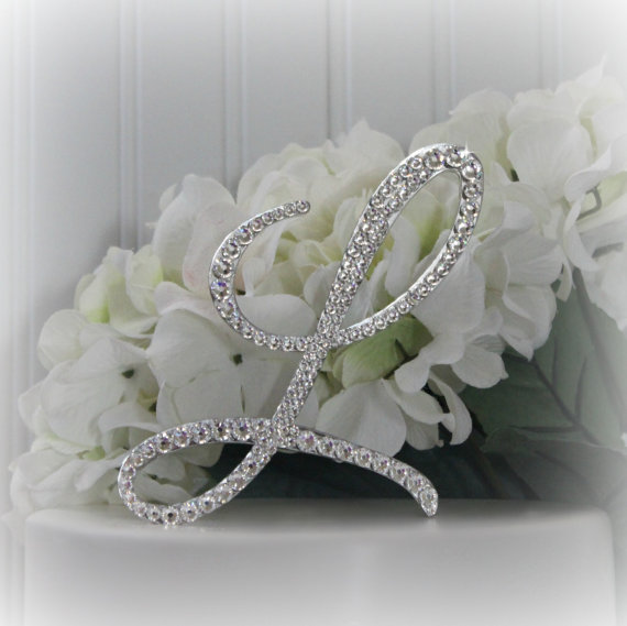 زفاف - Monogram Wedding Cake Topper Initial Decorated with Swarovski Crystals in Any Letter A B C D E F G H I J K L M N O P Q R S T U V W X Y Z