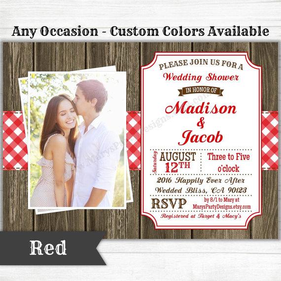 Wedding - Picnic BBQ Western Invitation - Baby Bridal Wedding Shower Birthday Welcome Party - Rustic Gingham & Wood - Digital Printable Evite PDF JPEG