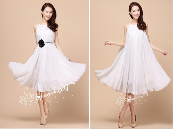 Wedding - 23 Colors Chiffon White Knee Skirt Party Evening Wedding Lightweight Maternity Dress Sundress Summer Holiday Beach Bridesmaid Dress Skirt