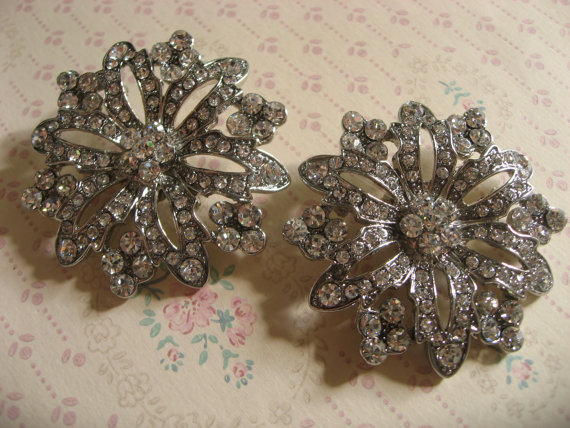 Wedding - Romantic blooming flower wedding Swarovski rhinestone crystal bridal bridesmaids round shoes clips