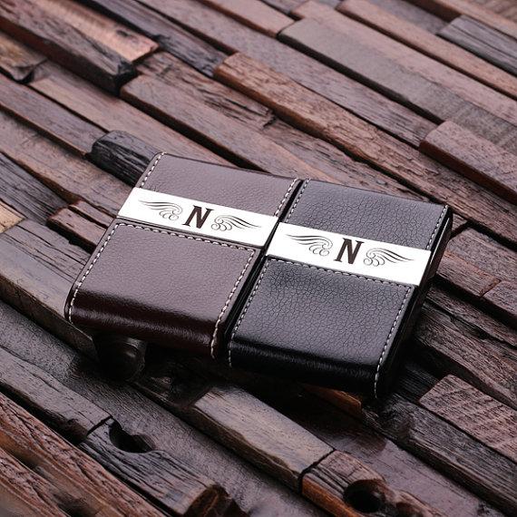 Свадьба - Personalized Leather Engraved Monogrammed Business Card Holder Groomsmen, Graduation, Christmas Holiday Gift Him and Her