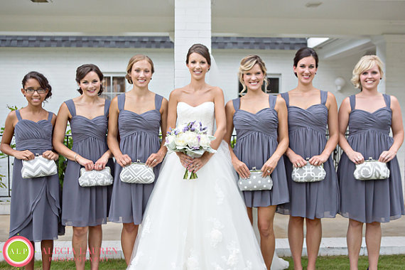 زفاف - SALE, 40% OFF, Silk Lined Grey And White Custom Bridesmaid Clutches,Bridesmaid Gifts,Weddings,Bridal Accessories