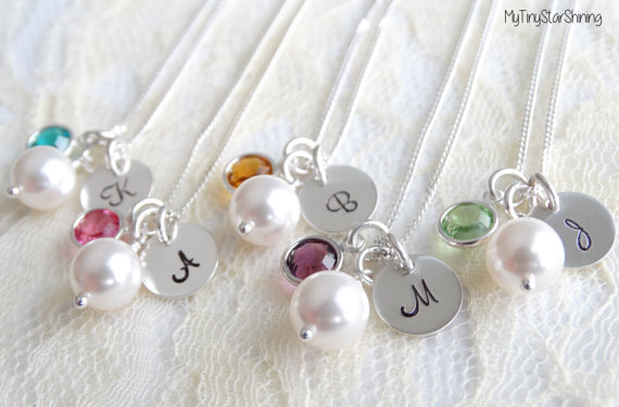 Wedding - Personalized Bridesmaids gifts Set of 3  White Pearl  Wedding Jewelry Necklace Wedding Jewelry sets Sterling silver Necklace