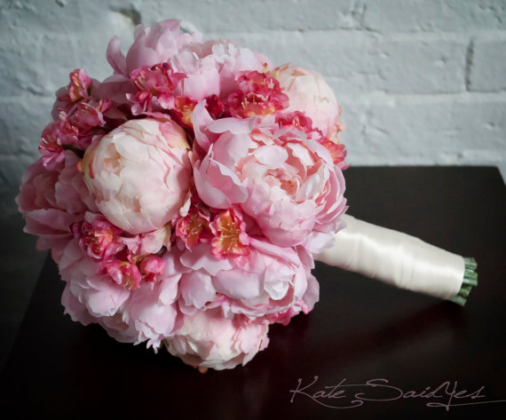 Свадьба - Wedding Bouquet - Pink Peony and Cherry Blossom Bouquet