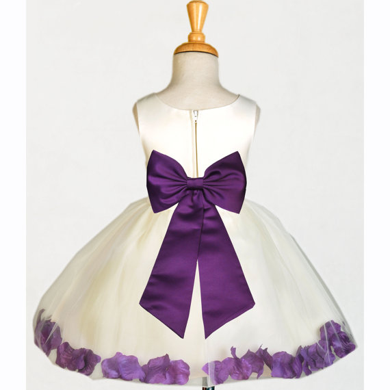 Mariage - Ivory Flower Girl dress tie bow sash pageant petals wedding bridal children bridesmaid toddler elegant sizes 6-18m 2 4 6 8 10 12 14 