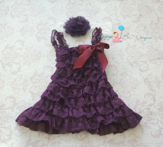 Mariage - Vintage Dark Purple Plum lace dress,Flower girls dress,baby dress,Birthday outfit,Purple dress, girls dress, baby girls dress, toddler