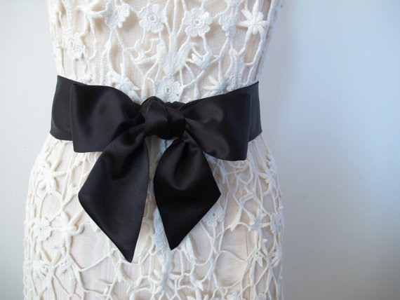 Hochzeit - Black Sash, Bow Belt, Wedding Sash, Bridesmaid Sashes, Matte Satin Sash, shorter length