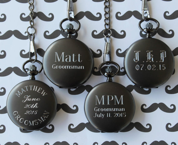 Hochzeit - Personalized Gunmetal Pocket Watch - Groomsmen Gift - Fathers Day Gift - Best Man Gift - Engraved - Customized - Monogrammed for Free