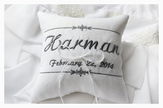 زفاف - Wedding Ring bearer pillow , wedding pillow , wedding ring pillow, Personalized Custom embroidered ring bearer pillow (R53)