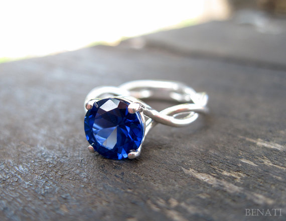 زفاف - Sale - 2 Carat Sapphire Infinity Engagement Ring - Real Gemstone, 14k Solid Gold Braided Rope Engagement Ring, Infinity Ring