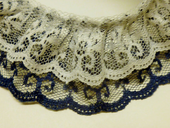 Wedding - Two Layer Gathered Lace In Navy & White 2 Inch Wide 3 Yards Long