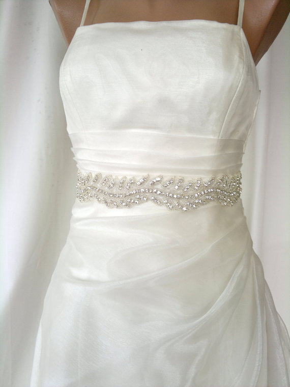 Hochzeit - Elegant Rhinestone Ivy Beaded Wedding Dress Sash Belt