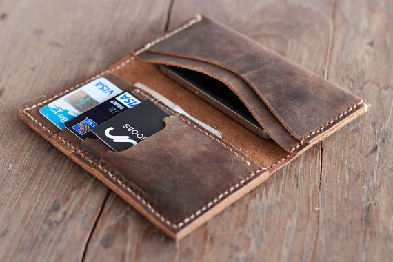 Hochzeit - Leather Wallet -- Groomsmen Gift -- iPhone 5s -- Wallets for Men - 013 - Handmade Leather Wallets