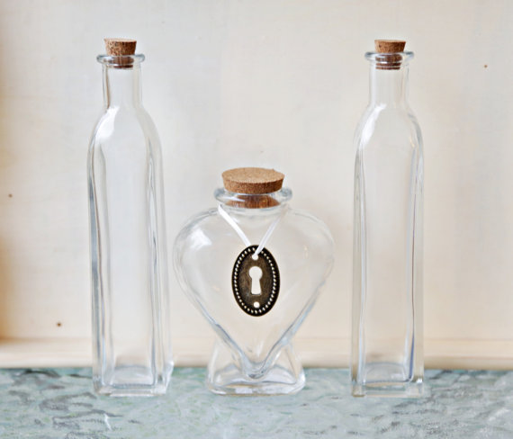 زفاف - Key to My Heart Vintage Unity Sand Vase Ceremony Fairytale Collection Set 3 Glass Vases for Romantic Storybook Wedding Theme