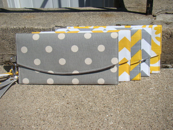 Wedding - Yellow and gray wedding clutches, Personalized wedding gifts, Bridesmaids gifts, Clutch, Fold over clutch, Envelope clutch,