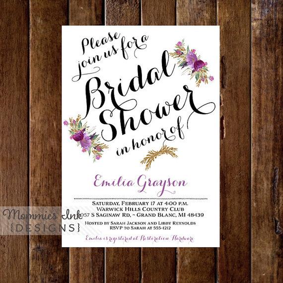 Свадьба - Amethyst Flowers Bridal Shower Invitation - Purple Flowers Bridal Shower Invitation - Lavender Flowers Invite - Printable Invitation Design