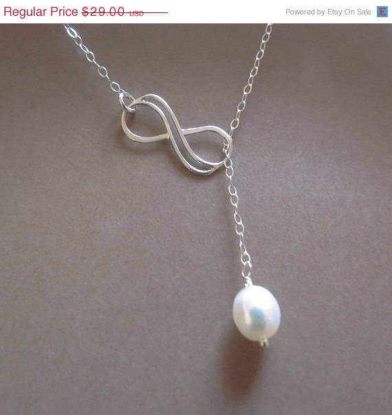 Hochzeit - 3 DAY SALE Infinity Lariat, Sterling Silver Lariat, Fresh Water Pearl Lariat, Bridesmaids, Bridal Jewelry, Double Infinity Necklace, Infinit