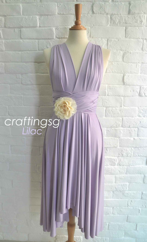 Hochzeit - Bridesmaid Dress Infinity Dress Lilac Knee Length Wrap Convertible Dress Wedding Dress