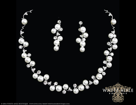 زفاف - Reserved for Nathalie - Vintage Inspired Pearl Necklace, Pearl Wedding Jewelry Set, Backdrop Necklace, Bridal Statement Necklace