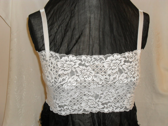 Hochzeit - Lace Bralette in White Stretch Lace with Adjustable White Bra Straps