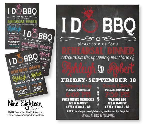 Mariage - I Do BBQ Rehearsal Dinner Invitation Chalkboard look Custom PRINTABLE PDF invitation. I design, you print. Made to Match add ons available.